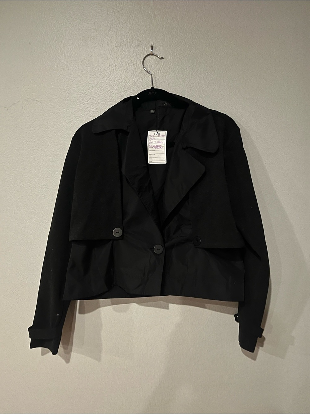 Black Cropped Women's Jacket - Classic Button Front